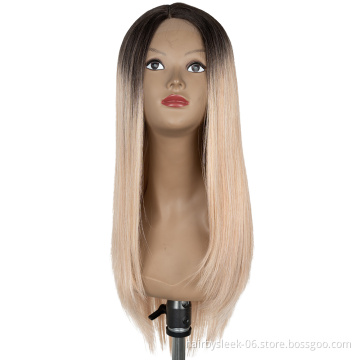 REBECCA 26 inches Lace Front Wigs heat high temperature ombre pink middle part silk straight wave T Part wig Synthetic Hair Wigs